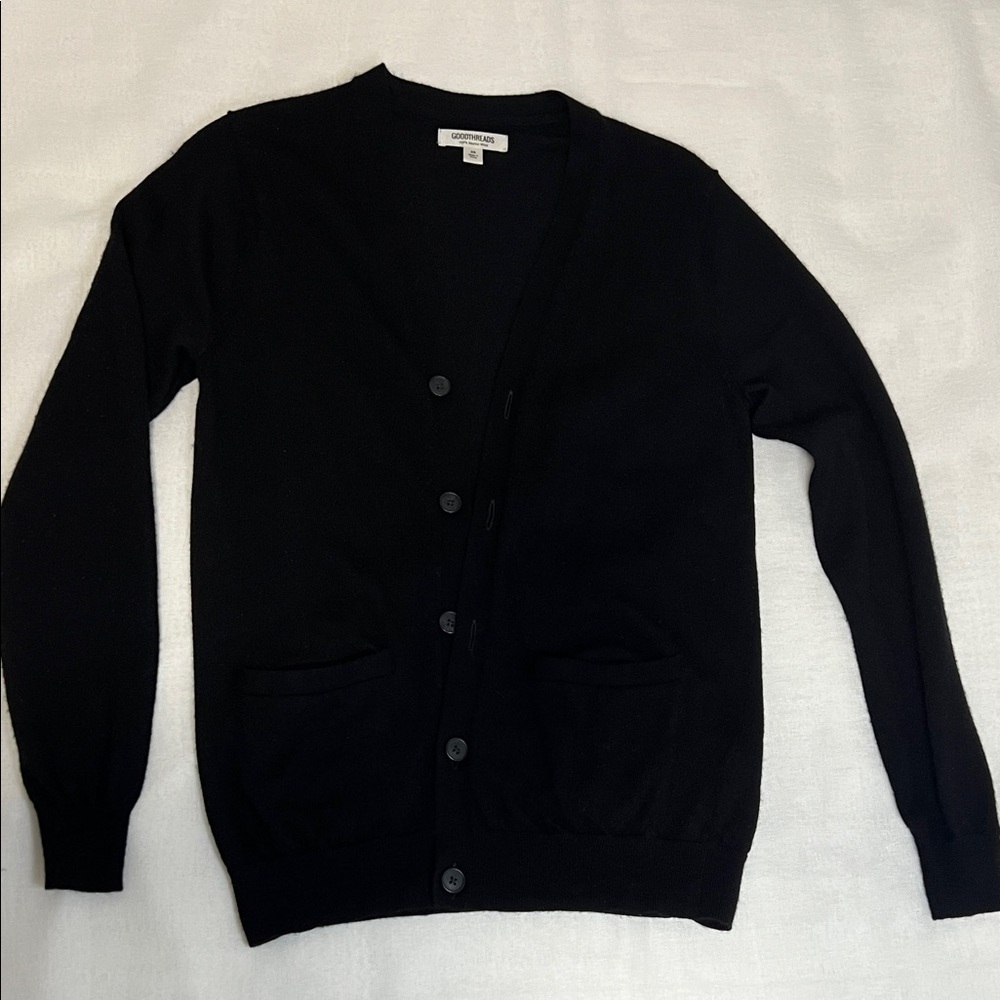 Goodthreads Men's Black Cardigan Sweater 100% Merino Wool